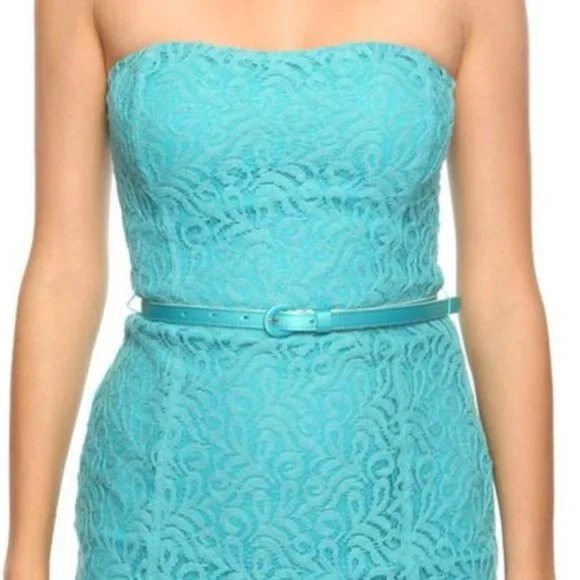 Forever 21 | Dresses | Forever 2 Aqua Belted Strapless Lace Dress | Poshmark